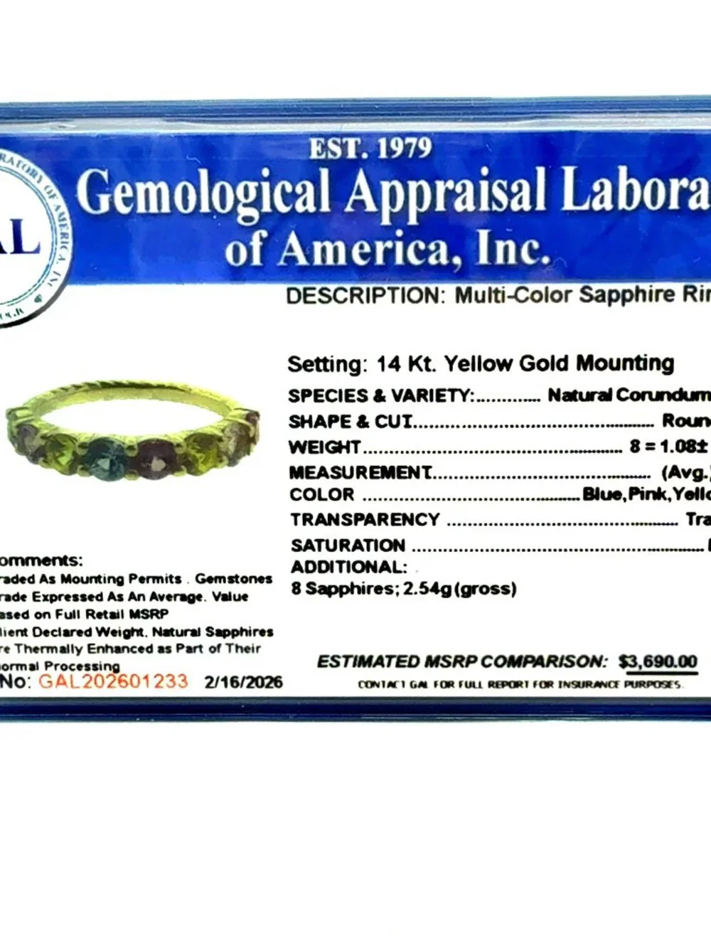 Natural Multicolor Sapphire Ring Size 6.5 14k Gold 1.08 TCW Certified 601233